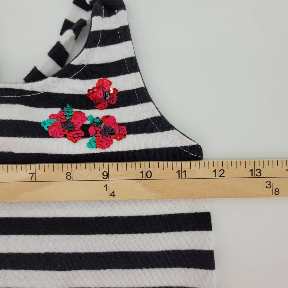 Gymboree School Girly Black White Striped Sequin Floral Tank Top Girls Size 6